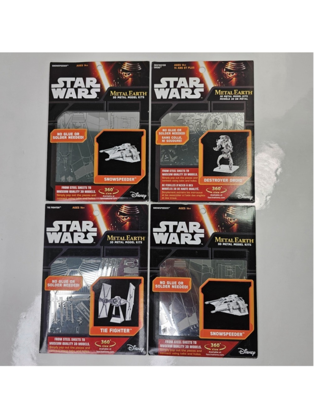 SEALED 4pcs Star Wars Metal Earth 3D Metal Model Kits Snowspeeder TIE Droid